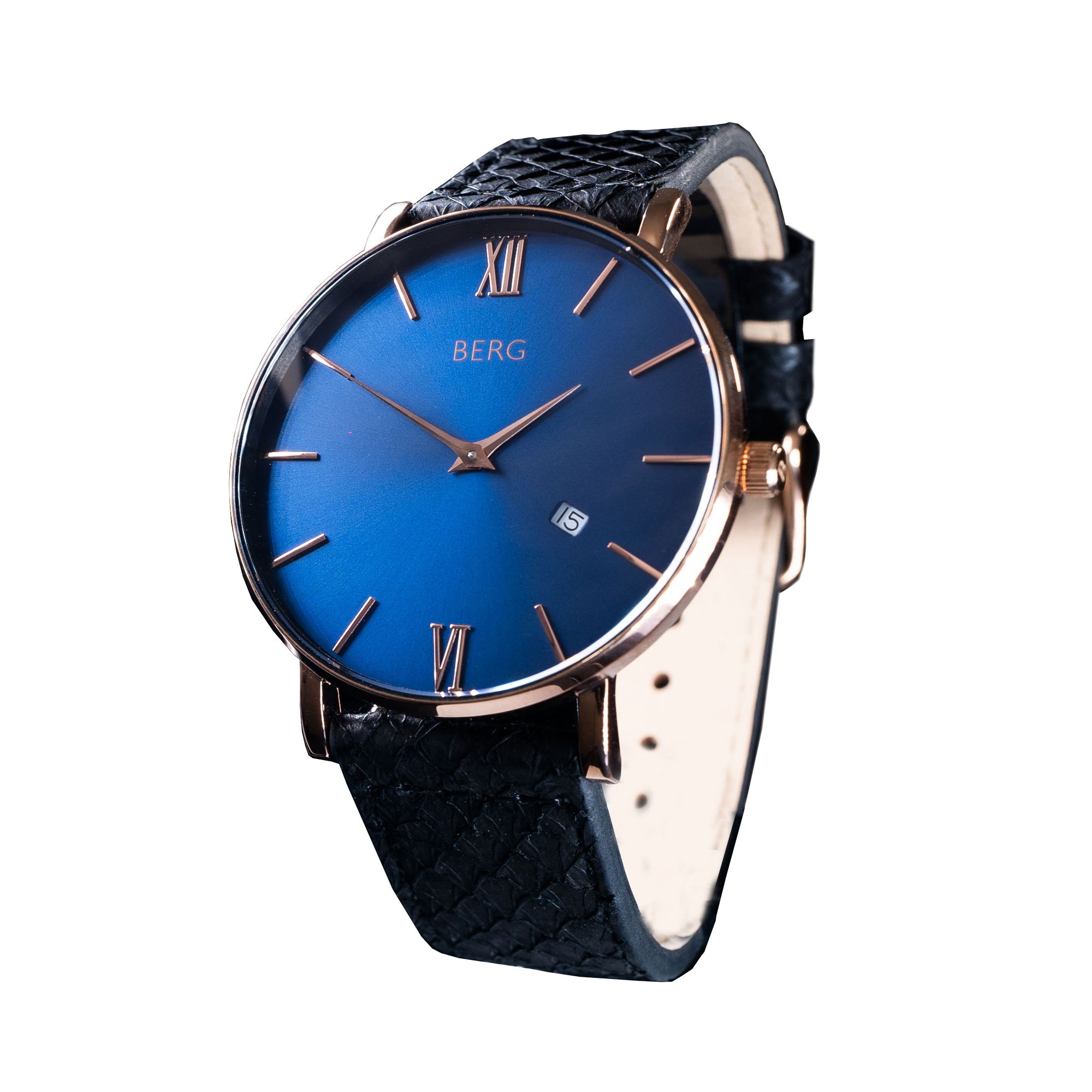 Ulriken klokke 40 mm mørkenblå skive BI Blå sunray dial Berg Watches Norge