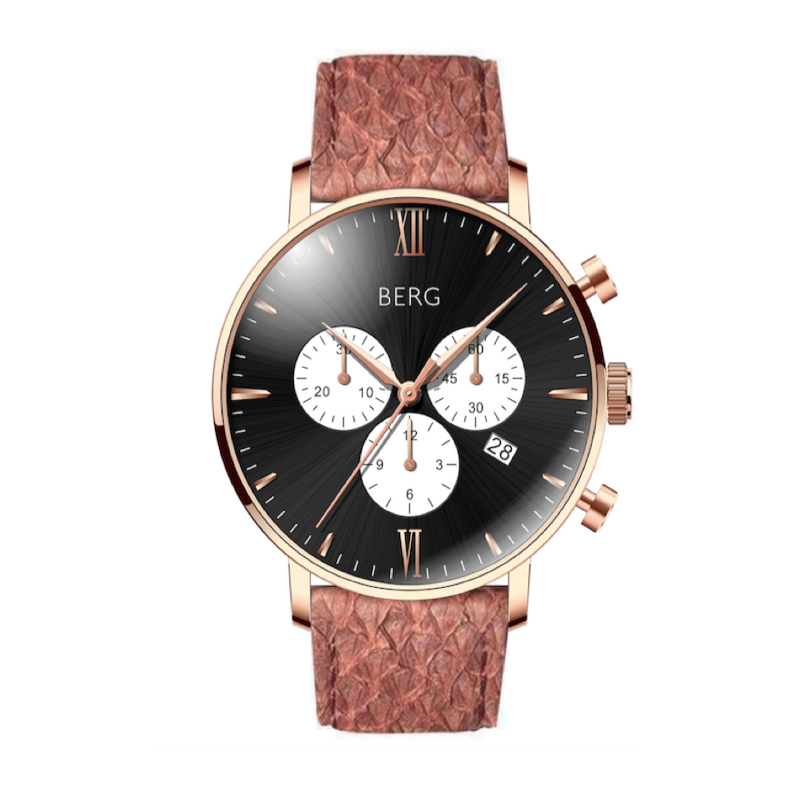 BIRKEBEINER 42 MM SVART ROSE GULL - Berg Watches