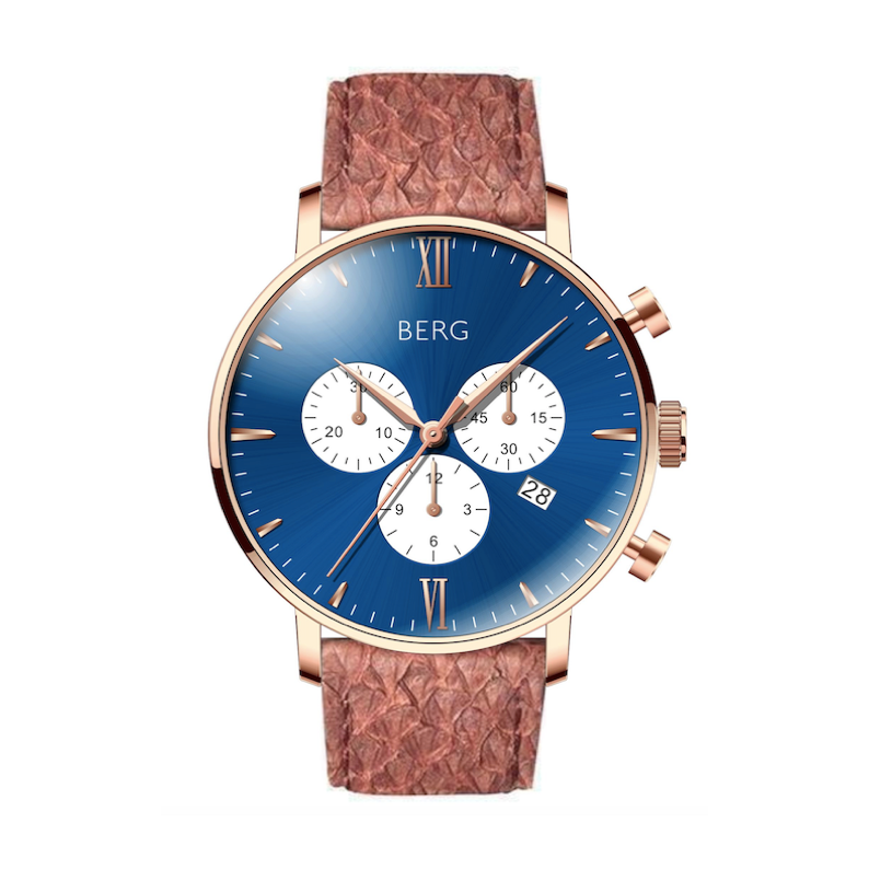 BIRKEBEINER 42 MM BLÅ ROSE GULL - Berg Watches