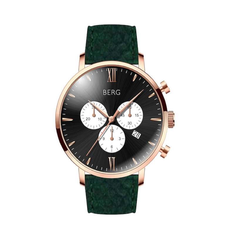 BIRKEBEINER 42 MM SVART ROSE GULL - Berg Watches