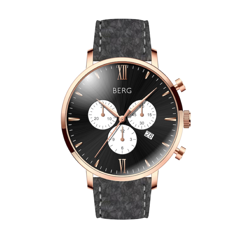 BIRKEBEINER 42 MM SVART ROSE GULL - Berg Watches