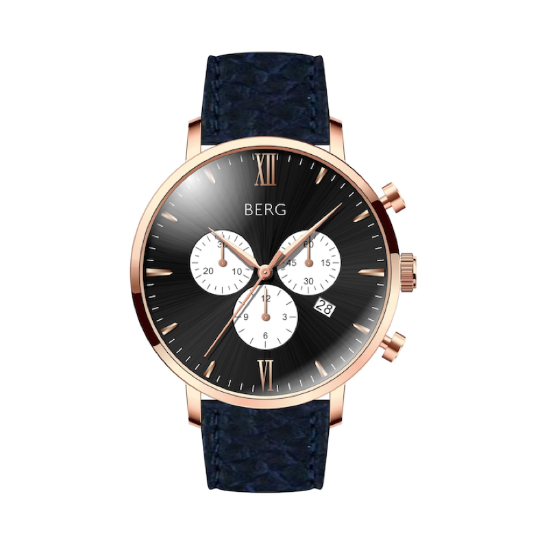 BIRKEBEINER 42 MM SVART ROSE GULL - Berg Watches