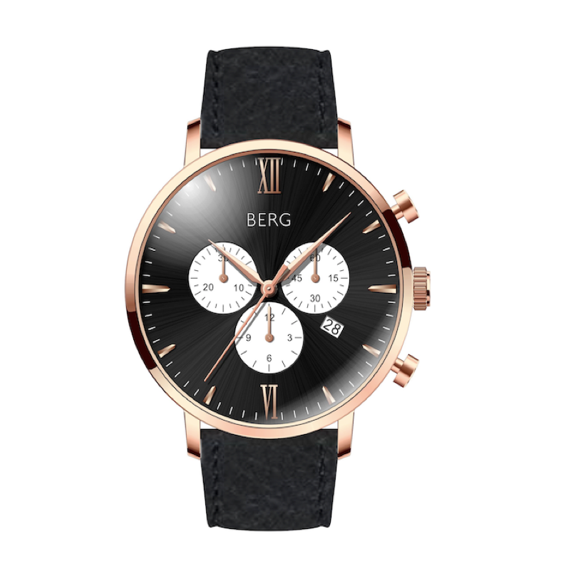 BIRKEBEINER 42 MM SVART ROSE GULL - Berg Watches