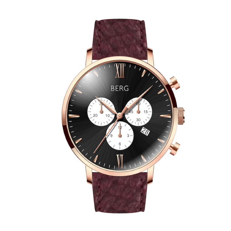 BIRKEBEINER 42 MM SVART ROSE GULL - Berg Watches