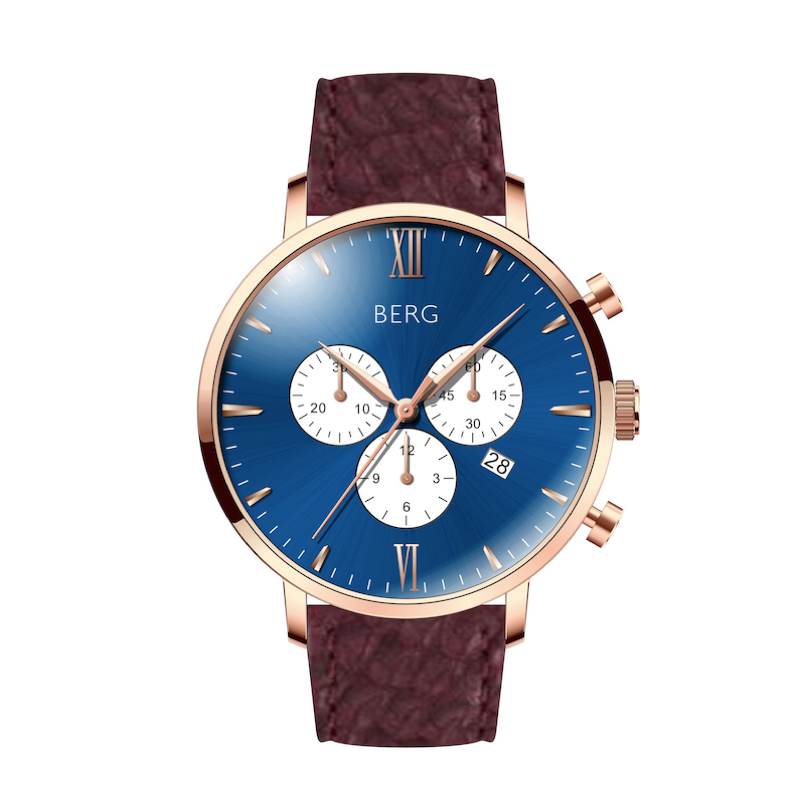 BIRKEBEINER 42 MM BLÅ ROSE GULL - Berg Watches