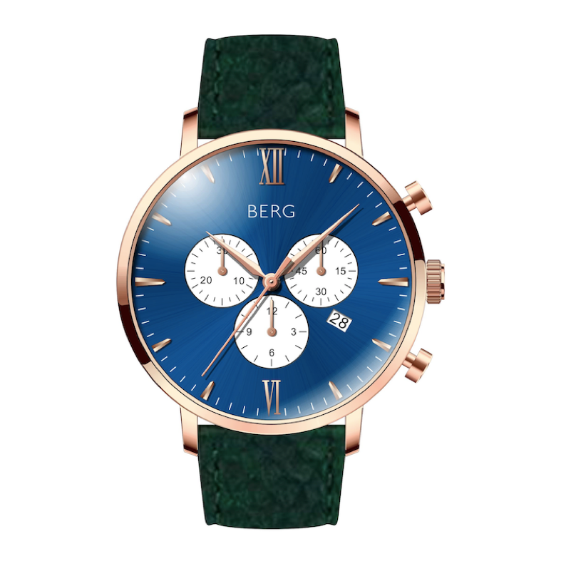 BIRKEBEINER 42 MM BLÅ ROSE GULL - Berg Watches