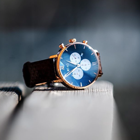 BIRKEBEINER 42 MM BLÅ ROSE GULL - Berg Watches