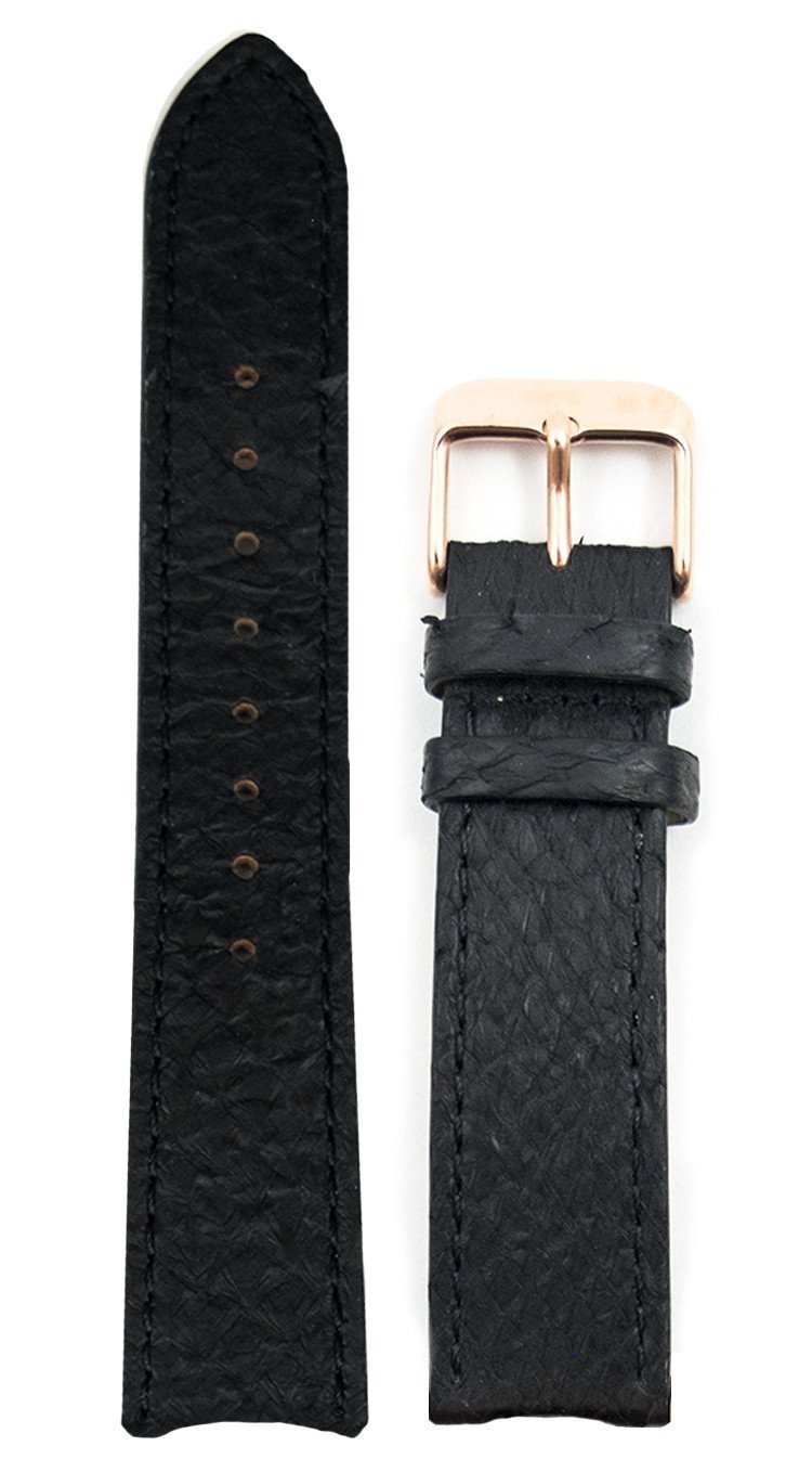 Svart Lakseskinn Reim Rosé Gull 16 MM - Berg Watches