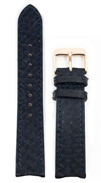 Blå Lakseskinn Reim Rosé Gull 16 MM - Berg Watches