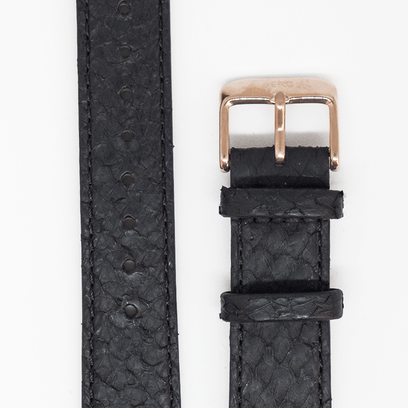 Ekstra Lang Svart Rose Gull Reim - Berg Watches