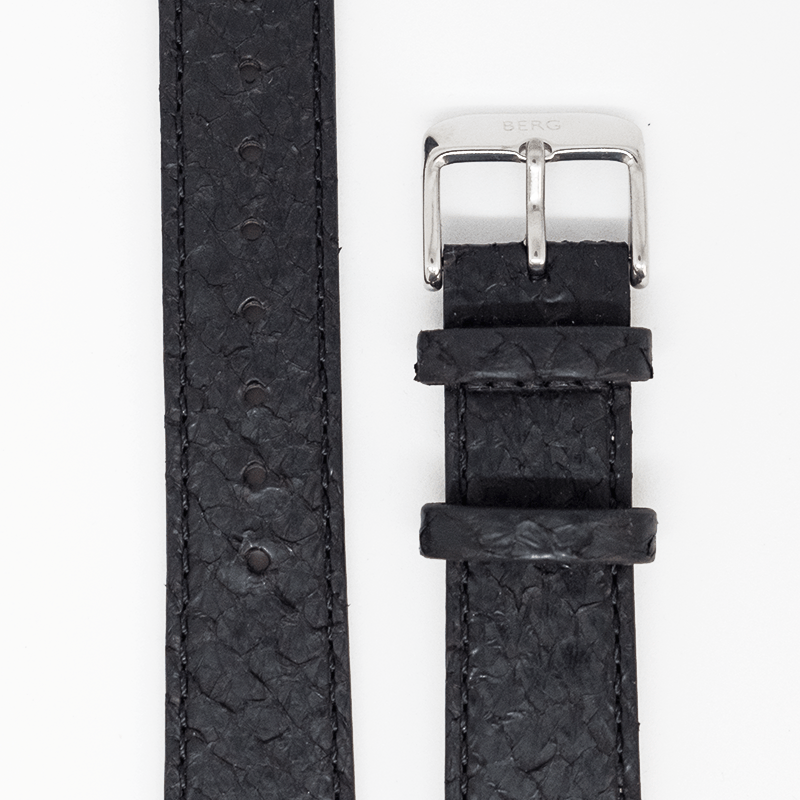 Ekstra Lang Svart Sølv Reim - Berg Watches